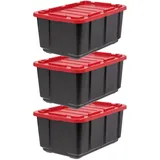 Iris Ohyama Heavy Duty Organisation Boxes, 100L, 3er-Set, schwarz groß robust, stapelbar, Aufbewahrungsbox, Für Garage, Regale, Umzug, Plastik,