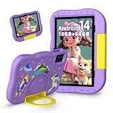 Rebecco Android 14 Tablet für Kinder 10 Zoll, 10+64GB Octa-Core, 1TB SD-Karte erweiterbar, elterliche Kontrolle, Dual-Kamera, Kinder-Tablet mit Etui, WiFi 6, großes Geschenk für Kinder (Lila)