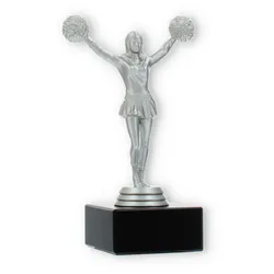 Pokal Kunststofffigur Cheerleader Tanz silbermetallic auf schwarzem Marmorsockel 16,3cm