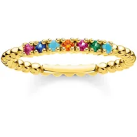 Thomas Sabo Fingerring THOMAS SABO "Kugeln mit Steinen" Gr. 52, gold (gelbgoldfarben, mehrfarbig), Fingerringe, Damen, 52, Silber 925 (recycelt), 2mm, Fingerring, mit Glas-Keramik Stein, Korund, Zirkonia (synth.)