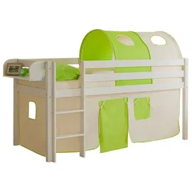 TICAA Hochbett Malte 90 x 200 cm Kiefer weiß beige-grün