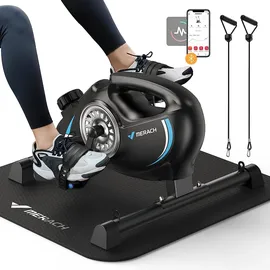 Merach Pedaltrainer, Beintrainer für Zuhause, Mini Heimtrainer Senioren mit 2 Widerstandsbändern und Rutschfester Matte, Hometrainer Fitnessgerät für Zuhause Büro, Platzsparend