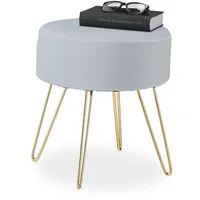 Relaxdays Hocker Samt, Haarnadelbeine, gepolsterter Sitzhocker, H x D: