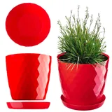 KADAX Blumentopf mit Untersetzer aus Kunststoff Ø20cm, Rot, Pflanzkübel für Innen- & Außenbereich, auch ideal für Badezimmer oder Toilette lebendige Farben bringen frische Akzente in Ihr Zuhause