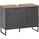 BASIC by Balculina "Denver Waschbeckenunterschrank, Badezimmerschrank BxHxT 80x60x35", schwarz matt, schwarz matt, eiche), B:80cm H:60cm T:35cm, FSC-zertifizierter Holzwerkstoff, Schränke, Waschbeckenunterschrank, Breite 80 cm, Tür L/R montierbar,
