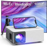 AKIYO Mini Beamer Full HD 1080P Portabler Projektor (1920 x 1080 px, Heimkino Projektor Kompatibel mit iOS/Android/PC/PS5/Xbox/Firestick) weiß