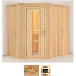 Sauna KARIBU "Swantje", beige (naturbelassen), ohne Ofen, (ohne Ofen), Saunen, ohne Ofen