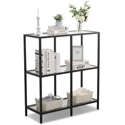 Mein-Regal Regal Glasgow 90x35x100cm aus Metall Glaseinlegeboden 2 Etagen schwarz