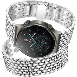 Kemikeji 22mm Metall Armbänder Kompatibel mit Huawei Watch GT2 Pro 46mm/Watch GT 46mm/Watch GT Active/Watch 2 Pro Armband Edelstahl 22mm Solo Loop für Damen/Herren Watch Ersatzarmband (Silber)