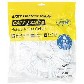 PNI Flaches Netzwerkkabel S/STP CAT8 PNI U8200W, 2 x RJ45, 4 Adernpaare, 28AWG, Kupfer, 40 Gbit/s, 2000 MHz, 20 m, weiß