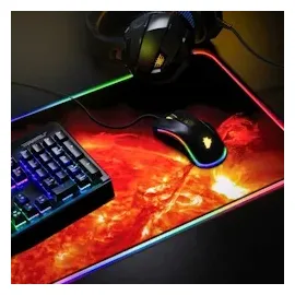 CSL RGB Gaming Mauspad, Gaming Mauspad - 800 x 300 mm XL Mousepad - LED Multi Color, Rote Sonne