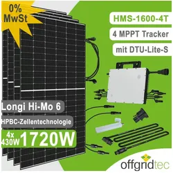 Offgridtec Balkonkraftwerk 1720W HMS-1600-4T DTU-Lite-S Longi Hi-Mo-6 430W Mini-PV Solaranlage