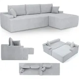Juskys Sofa Coredo - Ecksofa 3 Sitzer, Couch in L Form mit Ottomane Rechts gemütliche mit Schaumstoffpolsterung, Cordbezug - Hellgrau