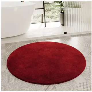 Homie Living Badematte Porto Azzurro, Höhe 30 mm, rutschhemmend beschichtet, fußbodenheizungsgeeignet, schnell trocknend, Polyester, rund, Badteppich, uni, rechteckig & rund, waschbar, Badezimmerteppich rot rund | Ø 90 cm x 30 mm