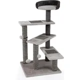 COSTWAY Kratzbaum Hundetreppe, 93 cm, Katzentreppe mit Jute-Kratzpfosten, 3 Plattformen, Sisal-Kratzmatten & Liegebett, bis 15 kg, Tiertreppe, Grau - Grau