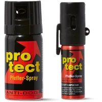 2 Stück Pfefferspray KO Spray Protect Anti-Dog Breitstrahl 40 ml + 15 ml zur Selbstverteidigung Abwehrspray extrem stark 1 Mio. Scoville