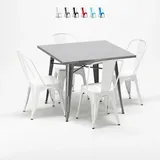 quadratischer tisch und industrielle metallstühle im-stil flushing - Weiß - Weiß