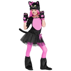 Fun World Kostüm Süße Katze, Niedliches Kätzchen Kostüm für Mädchen schwarz 128-140