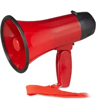 Relaxdays Megafon Stadion, Megaphon mit Ole Sound, Bullhorn mit klappbarem Griff und Schlaufe, Kunststoff, 10 Watt, rot