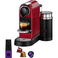 Nespresso Kapselmaschine XN7615 CitiZ & Milk von Krups, inkl. Aeroccino Milchaufschäumer, Willkommenspaket mit 14 Kapseln rot