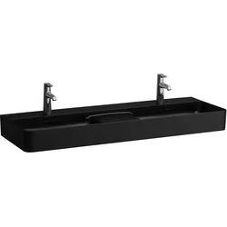 Doppelwaschtisch VAL 420x12000x155x155 1 Hahnloch je Becken mit Überlauf semi-trockener Bereich zwischen den Becken weiß
