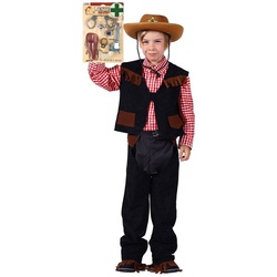 Karneval-Klamotten Cowboy-Kostüm Western Kostüm Junge mit Cowboy-Set, Kinderkostüm mit Chaps, Hemd, Weste und Cowboy-Set incl. Cowboy Spielzeug braun|rot|schwarz|weiß 140-152