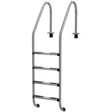 Tiefbeckenleiter Deluxe V4A Edelstahl 4 Stufen mit Weitholm - Premium Poolleiter für Einbaubecken bis 150 cm Tiefe - Hochglanzpoliert mit rutschfesten Stufen