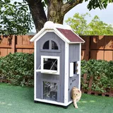 PawHut Katzenhaus für Katzenbett oder Katzentoilette Katzenschrank, Tannenholz, Asphaltdach, Grau, 59x55x109cm Aosom