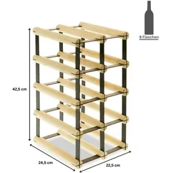 PROREGAL Modulares Weinregal VINOTECA MOD METAL | HxBxT 42,5x22,5x24,5cm | 2x4 Flaschen | Massives Kiefernholz | Natur | Flaschenregal