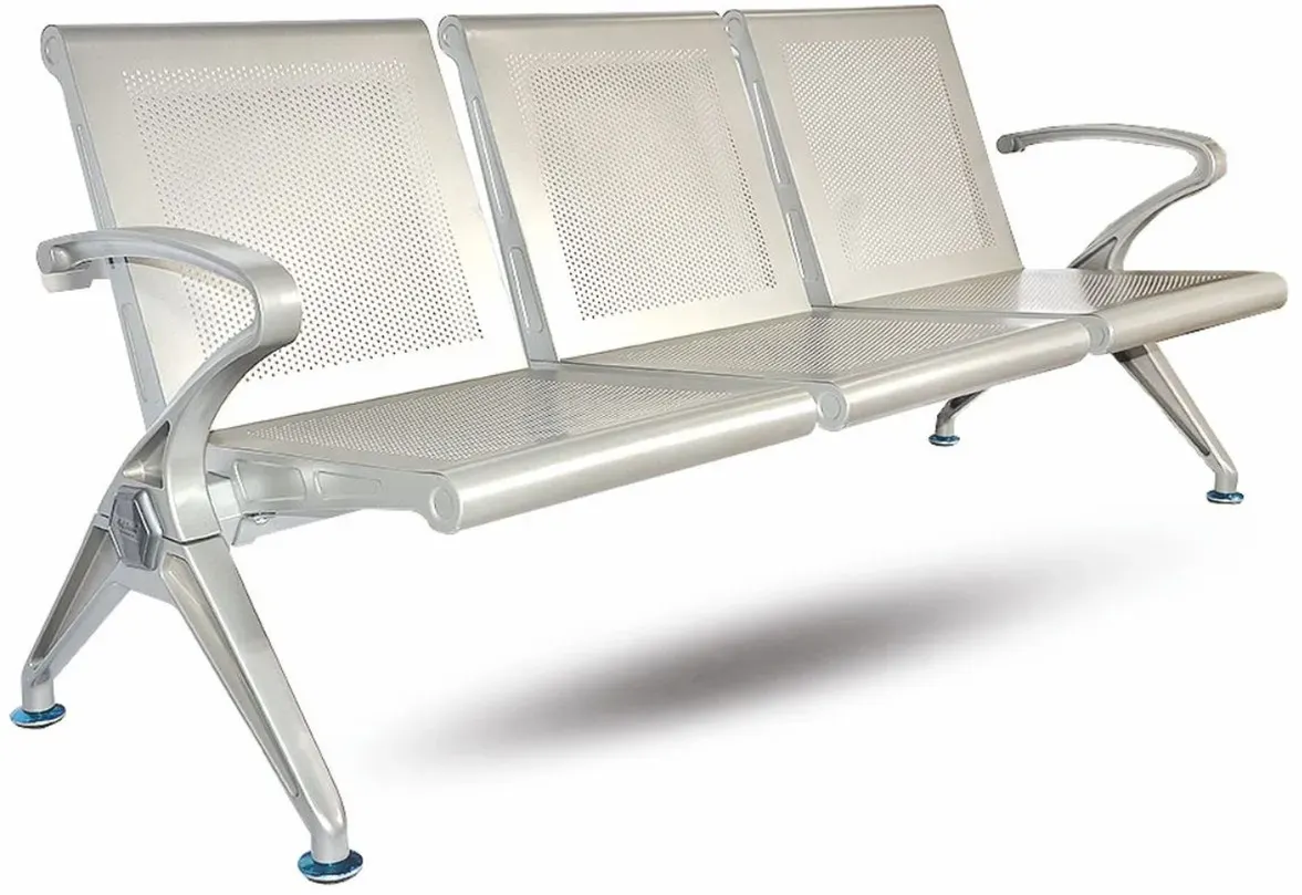 Casa Padrino 3er Besucherbank / Wartezimmerbank Silber 180 cm - Wartezimmer Möbel