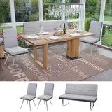 Einzelst�ck | Set 2x Esszimmerstuhl+Sitzbank HWC-G54, Bank Küchenstuhl Stuhl, Stoff/Kunstleder Edelstahl ~ grau Bank 160cm