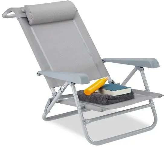 Relaxdays Klappbarer Liegestuhl mit Nackenkissen Grau