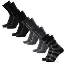 Danish Endurance Merino Crew Socken 5er Pack Schwarz/Grau Gepunktet/Grau Gestreift 43-47