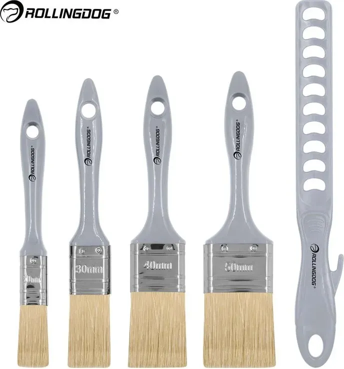ROLLINGDOG Pinsel-Set mit Rührstab, 5-teiliges Profi-Malzubehör-Set, Misch- und Rührpinsel für Wand und Decke, DIY Heimwerken, Renovierung, langlebiges Mehrzweckwerkzeug