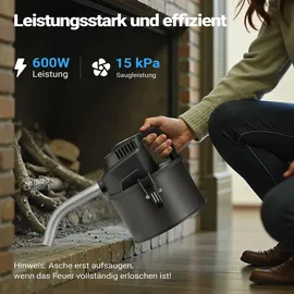 Wiltec Aschesauger 600 W 4 l mit HEPA-Filter Schwarz