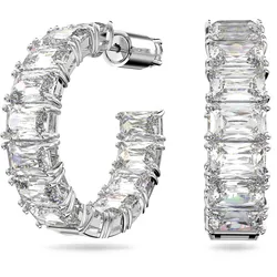Paar Creolen SWAROVSKI "Matrix Baguette, 5612673", silber (metallfarben, kristallweiß, kristallweiß), Ohrringe, Damen, Metall, mit Swarovski Kristall