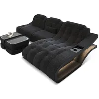 Sofa Dreams Ecksofa Polster Stoff Sofa Elegante H - L Form Stoffsofa Couch, mit LED, wahlweise mit Bettfunktion grau|schwarz