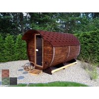 Finn Art Blockhaus Fasssauna Kari 5, 42 mm, Schindeln grün, Outdoor Gartensauna, ohne Ofen mit Vorraum, Bausatz grün