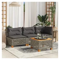 vidaXL Gartensofa mit Kissen 3-Sitzer Grau Poly Rattan