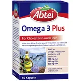 Abtei Omega 3 Plus - Nahrungsergänzungsmittel reich an Omega-3-Fettsäuren für den Cholesterinspiegel und die Herzfunktion - mit Vitamin E und Folsäure - 1 x 60 Kapseln (1er Pack)