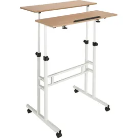 HJH Office 830069 Stehpult höhenverstellbar Workstation I 80x60 Weiß/Eiche Computertisch mit Rollen, Laptop Tisch neigbar