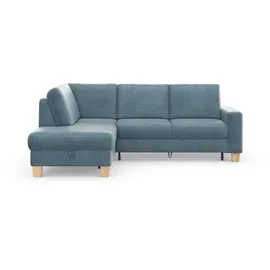 Home Affaire Ecksofa HOME AFFAIRE "Summer L-Form", blau (blau, grau), B:236cm H:91cm T:170cm, 100% Polyester, Sofas, Ecksofa, mit Ottomane, wahlweise mit Bettfunktion und Bettkasten, Cord-Bezug