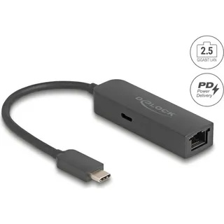 DeLock USB Type-C Adapter zu 2,5 Gigabit LAN mit Power Delivery 100 Watt