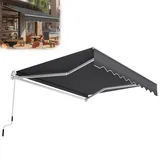 XMTECH Manuelle Gelenkarmmarkise 3,6 x 3 m Markise mit kurbel,Sonnenmarkise Sonnenschutz Balkonmarkise Terrassenmarkise Klemmmarkise für Balkon und Veranda Dunkelgrau