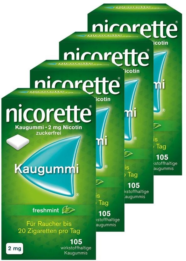 nicorette Kaugummi 2mg freshmint 105 Stk. 4er Set