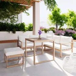Dining-Loungeset Anouk Creme Holz/Textil