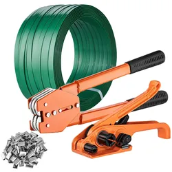 VEVOR Banding Umreifungsset mit Umreifungsspanner, Banding Sealer Tool, 300 m langes PET-Band, 300 Metalldichtungen, Palettenverpackungsband Umreifungsset Banding Verpackungsband zum Verpacken