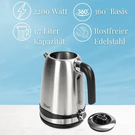Zilan Edelstahl Wasserkocher 2200 W 40°C-100°C Kapazität: 1,7 L Digitale Temperaturanzeige Warmhaltefunktion