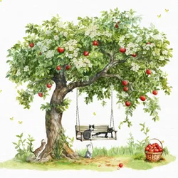 ti-flair 20 Servietten Papier 33x33cm 3-lagig - hochwertige Einweg Papierservietten für Feier Hochzeit Geburtstag Sommerdeko Landhausstil mit Apfelbaum Katzen