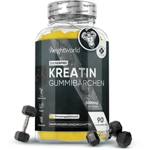WeightWorld Creatin Monohydrat Gummibärchen - 3000 mg Kreatin pro Portion - 90 Gummies Ohne Zucker - Leckere Kreatin Gummies mit Zitronengeschmack - Ohne Gentechnik - Vegane Gummibärchen von WeightWorld